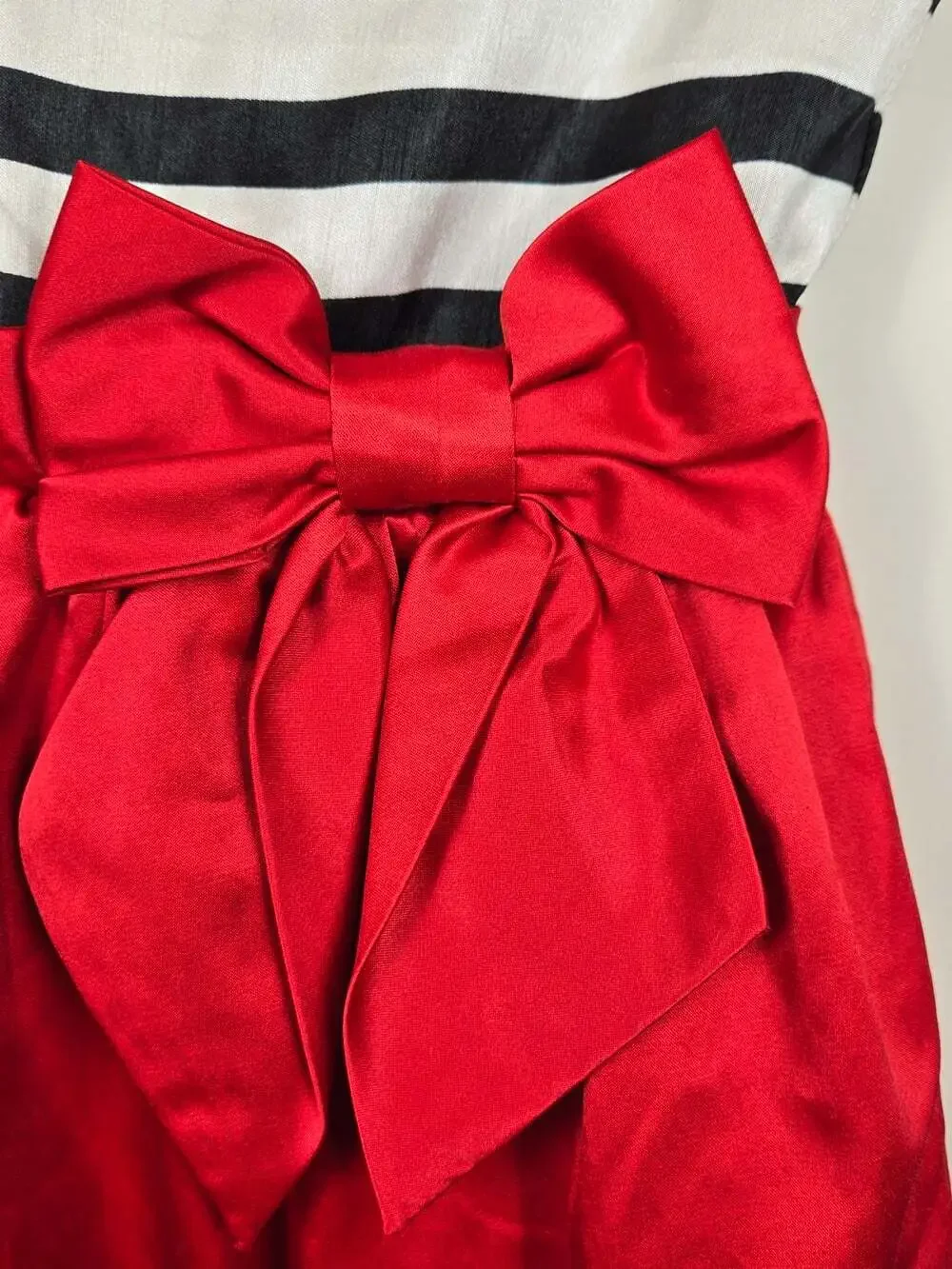 Olivia for Gymboree Girls Size 7 Red Black White Striped Bow Holiday Dress